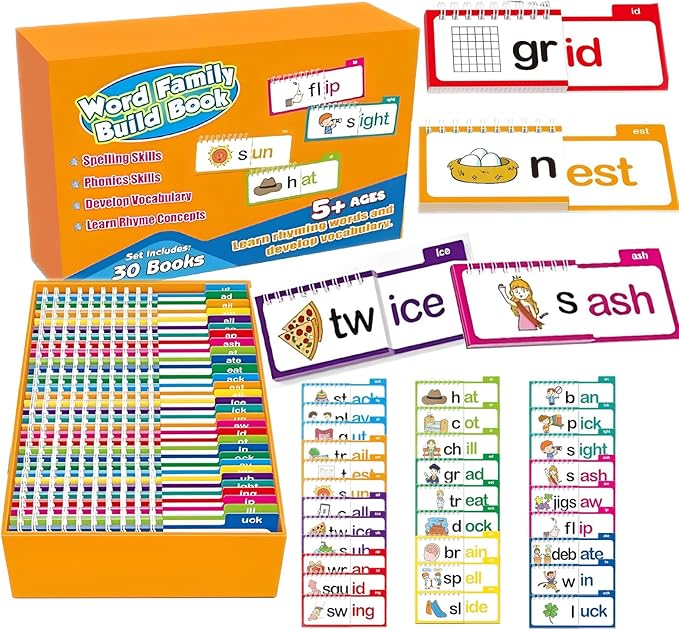 30 Read and Rhyme Flip Books, Phonics Flash Cards Word Family Build Book，Sight Words Kindergarten, Word Family Activities, Learning to Read Games, Preschool Homeschool Classroom Supplies