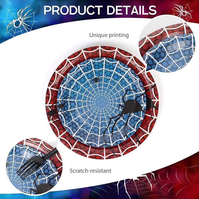 Spider Web Paper Plates Party Supplies - 25 pk 7" and 9" Spider Dessert Plates for Picnic Wedding Baby Shower Kid First Birthday Party Decorations