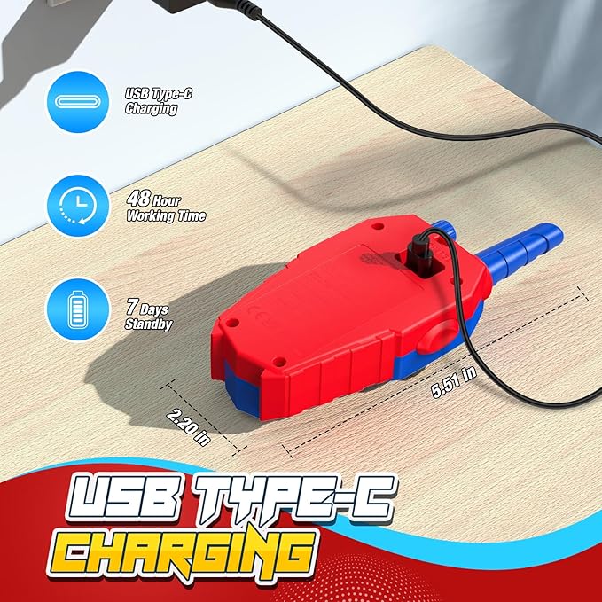 Rechargeable Walkie Talkies for Kids: Christmas Toys Gifts for Boys Ages 3 4 5 6 7 8 9 Kids Walkie Talkies 2 Pack Outdoor 2 Way Radio Hiking Toy for 3-6 Year Old Boy Birthday Gift Stocking fillers