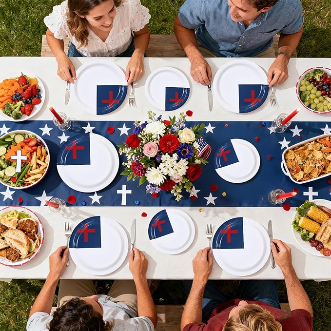96Pcs Easter Decorations Christian Jesus Flag Plates and Napkins Christian Cross Decoration Favors for Religious Christians Holy Week Christian Sunday School Baptism Easter Party Supplies Serves 24