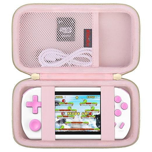 Elonbo Carrying Case for TEBIYOU/ WELLST·G/ TaddToy/ Beijue/ FAMILY POCKET/ CCTU/ X-JOYKIDS/ GREENCREEK/ Beico/ KAVOYI/ GuaiyeyeAP Handheld Game Console, Portable Electronic Gaming Player Bag, Pink