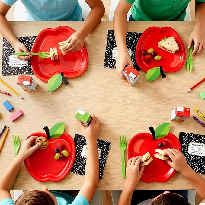 122 Pcs Back to School Party Supplies Set for 24 Guests, 9 Inch 7 Inch Apple Paper Plates Napkins and Forks School Theme Tableware Set for Teacher Appreciation Classroom Party Decorations