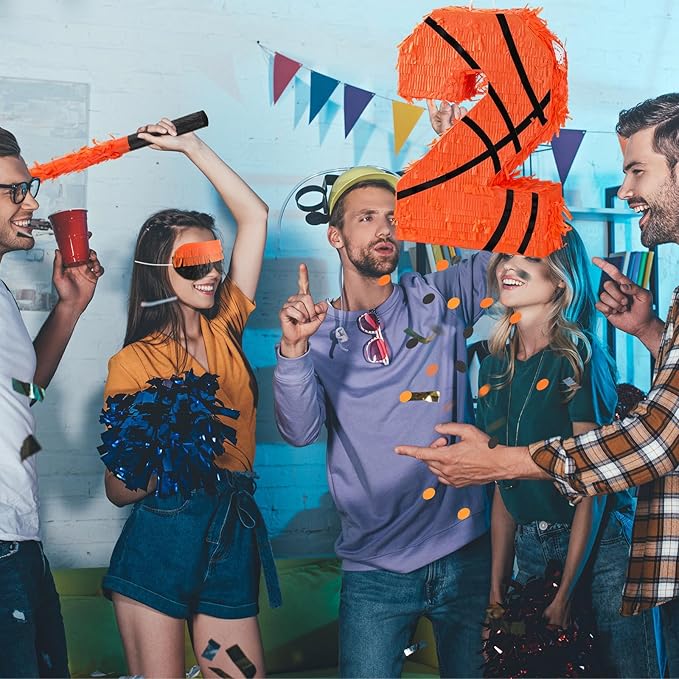 Soulchen Basketball Number 2 3 4 8 Pinata Basketball Party Decorations 16 Inch Piñata with Blindfold Stick and Confetti for Birthday Sports Theme Party Supplies Centerpiece (Number 2)