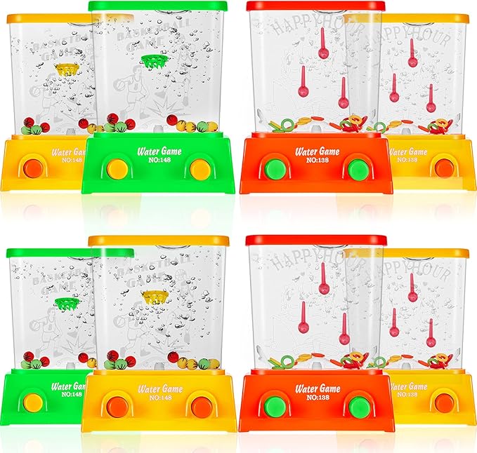 Sumind 8 Pcs Handheld Water Game for Kids Easter Basket Stuffers Mini Water Ring Toss Basketball Hoop Toy 90s Retro Mini Games for Goodie Bag Birthday Return Gifts (Classic Style,Bright)