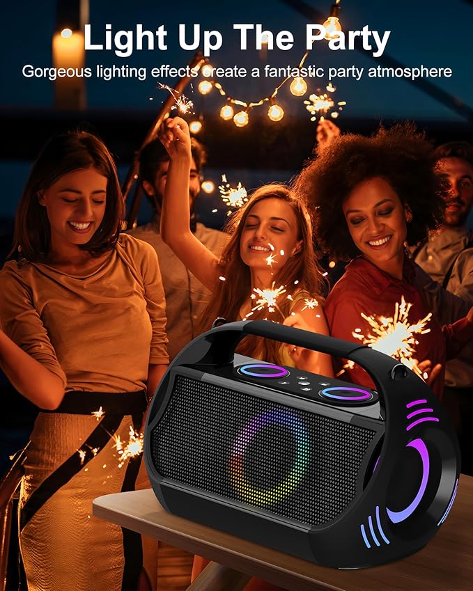Rechargeable Karaoke Party Speaker(100W) with 2 Wireless Microphones for Adults and Kids,18000mAh,LED Light Show,HD Sound,Deep Bass,Support Recording/Bluetooth/AUX/USB/TF Play for Home,Tv,Beach,Travel