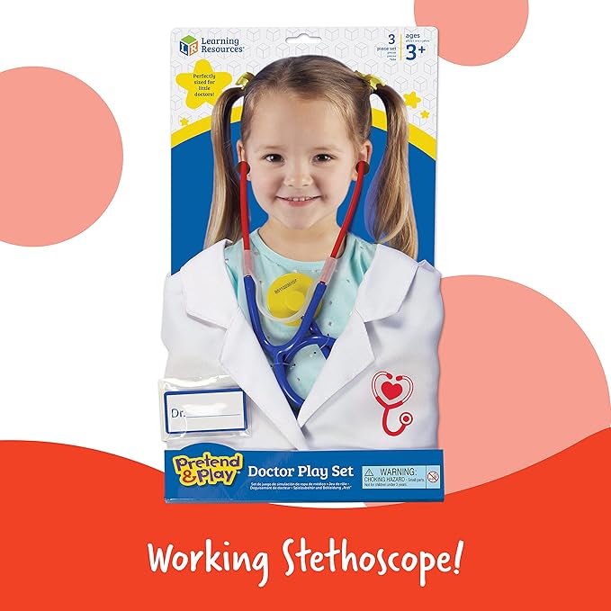 Learning Resources Doctor Play Set - 3 Pieces, Ages 3+, Pretend Costume for Kids, Preschool Games, Gifts for Boys and Girls