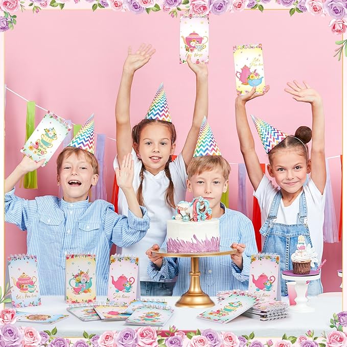 Faccito 24 Pcs Mini Tea Notebook Floral Tea Mini Notepad Party Favors Teapot Party Small Spiral Pocket Notebooks Floral Teapot Time Notepad Memo Spiral Notebooks for Birthday Classroom Reward Supplies