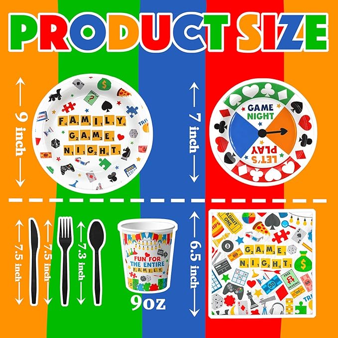 Game Night Party Decorations Set - Vibrant Game Night Themed Plates, Cups, Napkins, and Cutlery for a Memorable Evening - Disposable and Chic Game Night Party Supplies for Birthdays and Gatherings