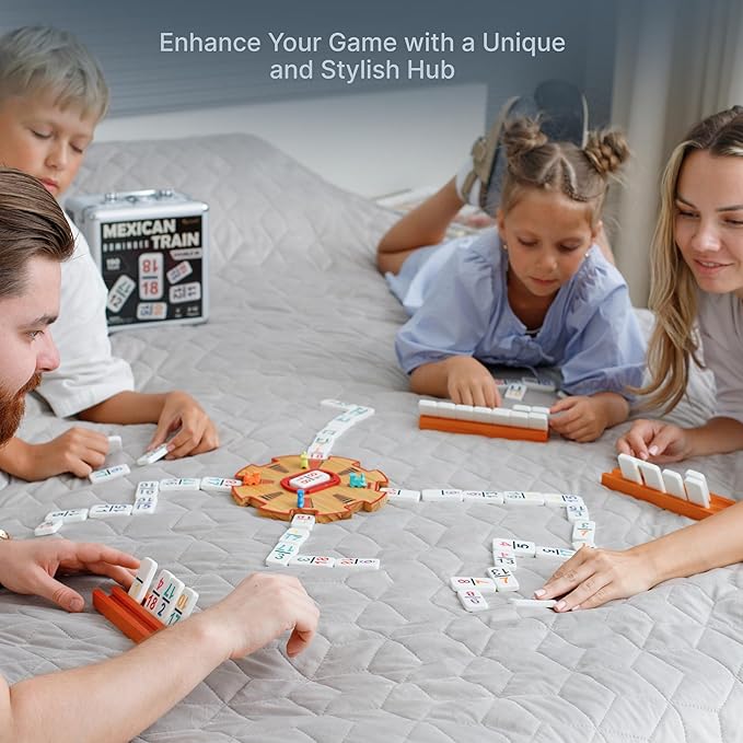 Queensell Wooden Mexican Train Hub – Mexican Train Accessories for Classic Domino Game – Mexican Train Centerpiece 7.8x7.8x0.5 in