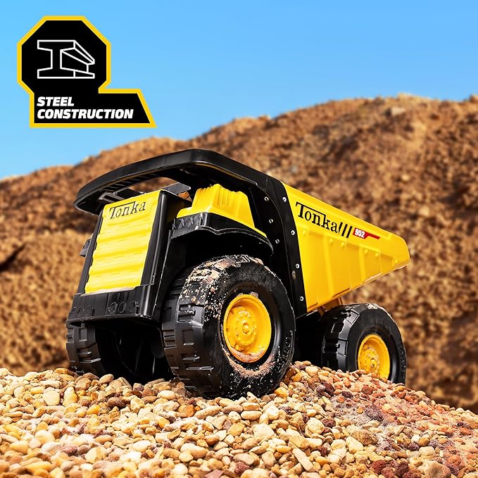 Tonka Steel Classics Toughest Mighty Dump Truck - Made with Steel & Sturdy Plastic, Large Yellow Toy Construction Truck, Boys and Girls, Kids, Toddlers, Ages 3+