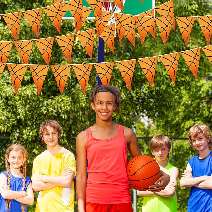Faccito 5 Pack Basketball Banners Party Decorations Sports Championship Pennants Hanging Decor Themed Triangle Flags Athletics Game Garland for Birthday Party Supplies (Orange)