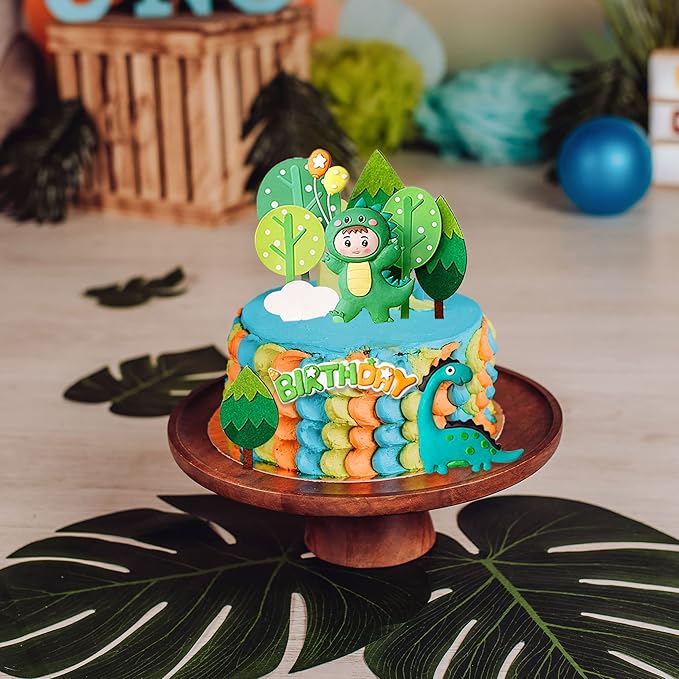 Gyufise 13Pcs Decorations Set Forest Tree Balloon Baby Shower Topper Happy Birthday Cake Picks for Jungle Safari Dino Theme Baby Shower Kids Birthday Party Supplies