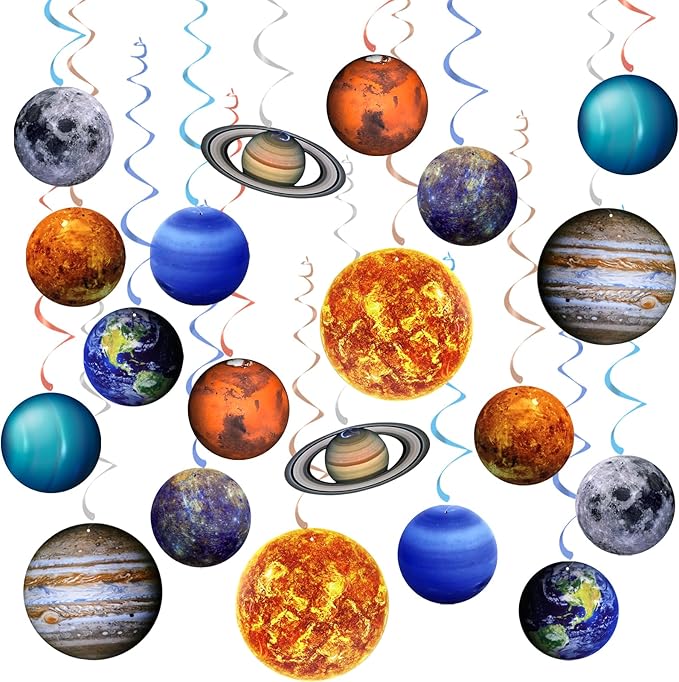 40PCS Space Solar System Theme Hanging Swirls Decorations, Outer Space Party Supplies Ceiling Hanging Swirls for Birthday Baby Shower Party Decorations