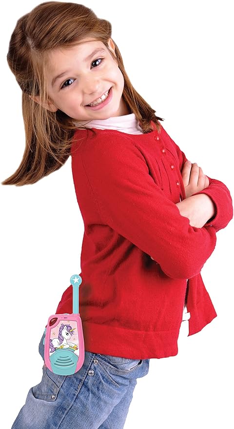 LEXiBOOK, Unicorn, Digital Walkie-Talkies for Children, 1.2 Miles Transmission Range, Morse Light Function, Belt Clip for Transport, Battery, Pink, TW25UNI