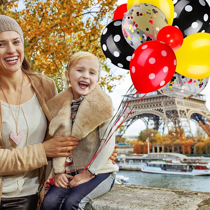 75 Pieces Mouse Color Balloons Confetti Polka Dot Balloons Latex Party Garland for Halloween Baby Shower Wedding Mouse Birthday Party Decorations Supplies(Red-Black-Yellow)