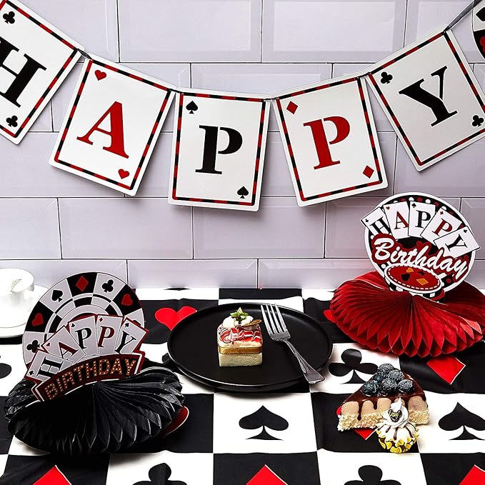 2 Pcs Casino Theme Party Decorations Poker Tablecloth Las Vegas Plastic Table Cover Casino Table Runner for Playing Card Game Birthday Party Favors Picnic Supplies, 54 x 108 Inch