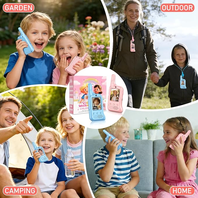 2 Pack Video Walkie Talkies for Kids, Rechargeable Kids Walkie Talkies with HD Camera & Voice Changer Long Range Video Intercom Toys Boys Girls Birthday Gifts for Family Games Outside Camping Hiking