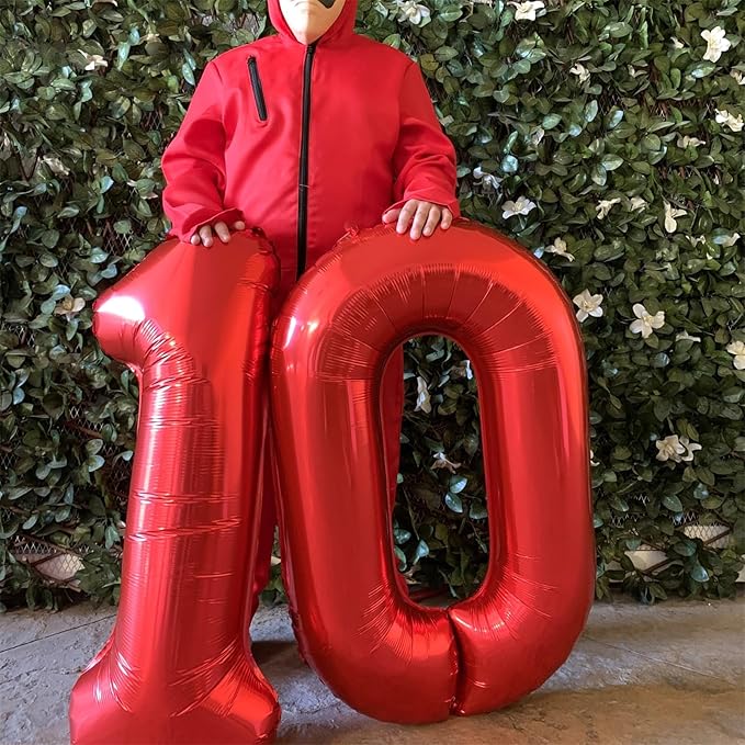 Red Large Number Balloons, 40 Inch Foil 0-9 Set Number Balloon for Girls Boys Age Birthday Party, Self Inflating Number Balloons Baby Shower Anniversary Christmas Party Decoration Women Men Supplies
