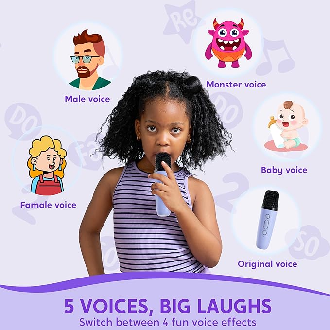 SYNCFUN Karaoke Machine, Mini Karaoke Machine with 2 Wireless Microphones for Kids and Adults, Bluetooth Speaker Toys, Birthday Girls Gift for Ages 3,4, 5, 6,7, 8,9,10,11,12+ Years Old(Purple)
