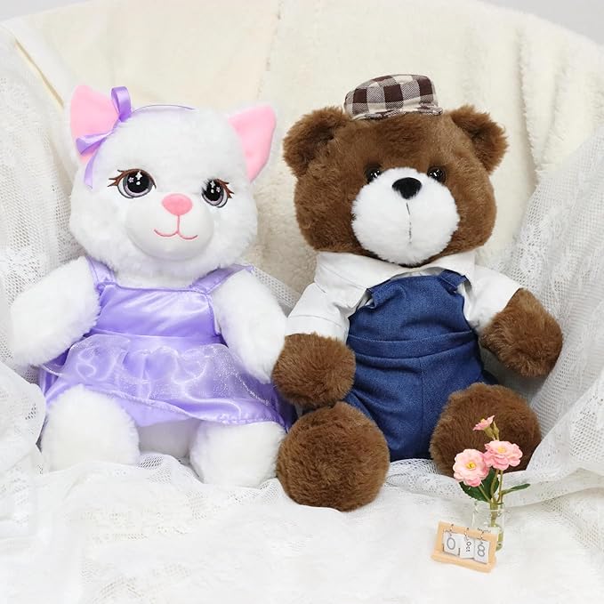 Cuteoy White Cat Stuffed Animal in Purple Dress Soft Plush Kitty Toy Cute Plushies for Girls Boys Birthday