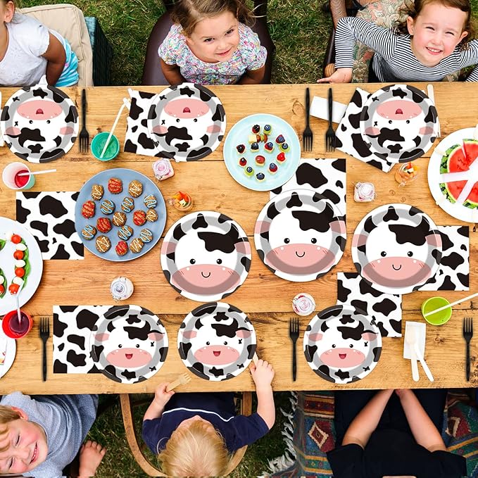 gisgfim 96 Pcs Cow Party Supplies Cow I'm One Paper Plates Napkins Forks Cowprint Disposable Dessert Cake Dinner Tableware Set for Boy Girl Farmhouse Animal Birthday Party Decorations Favors Serves 24