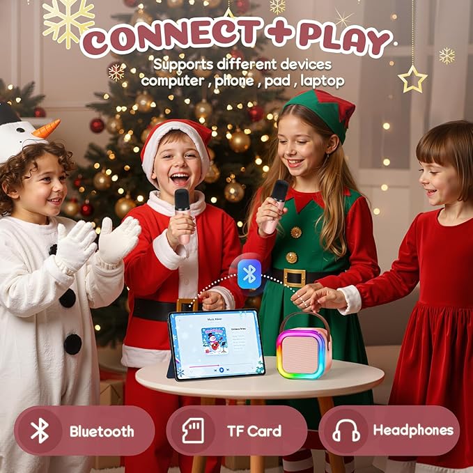 Mini Karaoke Machine for Kids, 2026 TOP Toys Birthday Gifts Ideas for Girls Ages 4, 5, 6, 7, 8, 9, 10, 12+ Years Old, Portable MP3 Player with 2 Wireless Mics for Family Home Party