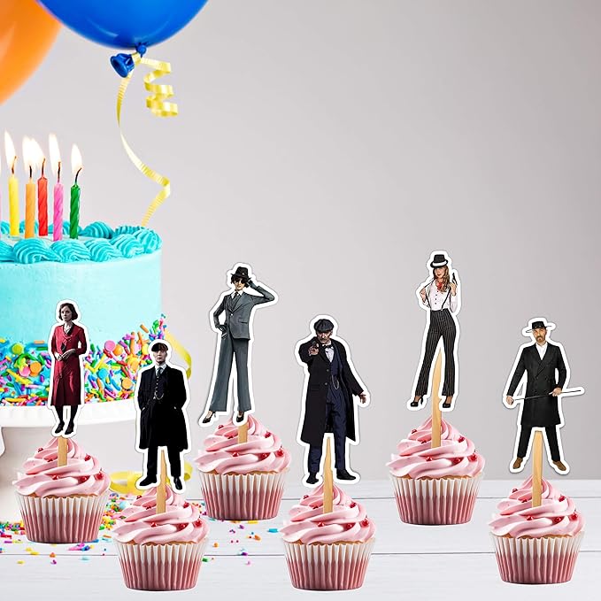Peaky Blindrs Cupcake Topper – Vintage Gangster Theme Cupcake Topper for Birthday Celebrations and Classic Party Events, Retro Suit Style Decorative Cake Topper for Dessert Tables, Themed Gatherings.