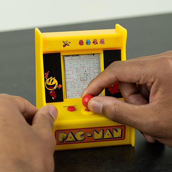 Pac-Man Desktop Arcade – Retro Mini Arcade Game with Classic 8-Bit Gameplay, LCD Screen, Joystick Controls, Battery-Powered, Officially Licensed Pac-Man Merchandise by Fizz Creations.