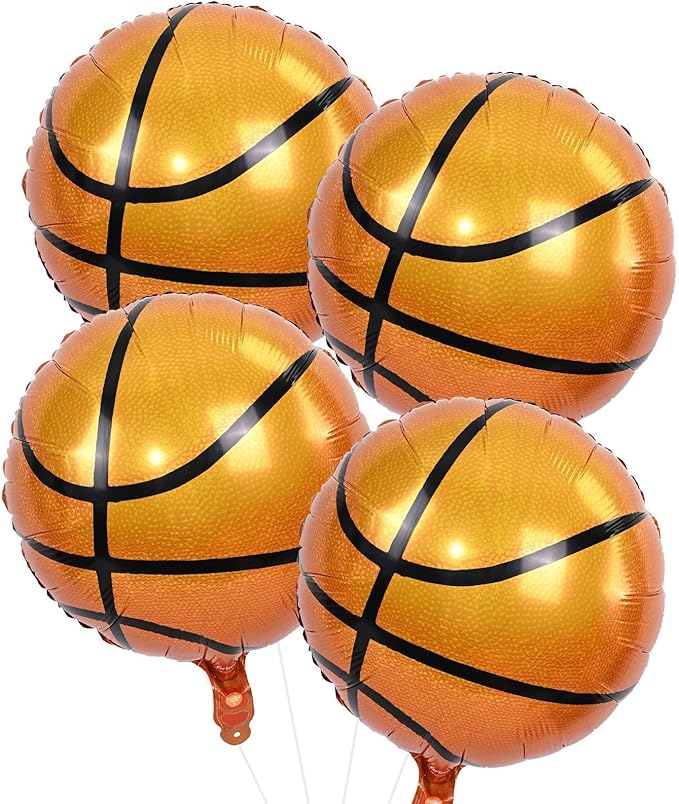 18 Inch Basketball Balloons Decor, 4PCS Orange and Black Basketball Foil Balloon for Party Decorations, Mylar Sport Balloons for Boys Men Sports Theme basketball Birthday Party Decorations Supplies