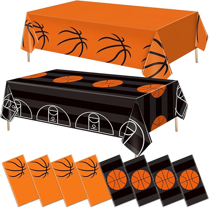 Mixweer 8 Pcs Basketball Plastic Tablecloth Birthday Party Decorations 54 x 108 Inch Basketball Field Rectangular Plastic Table Cover for Sports Theme Fan Sports Event Game Day Birthday Party Supplies