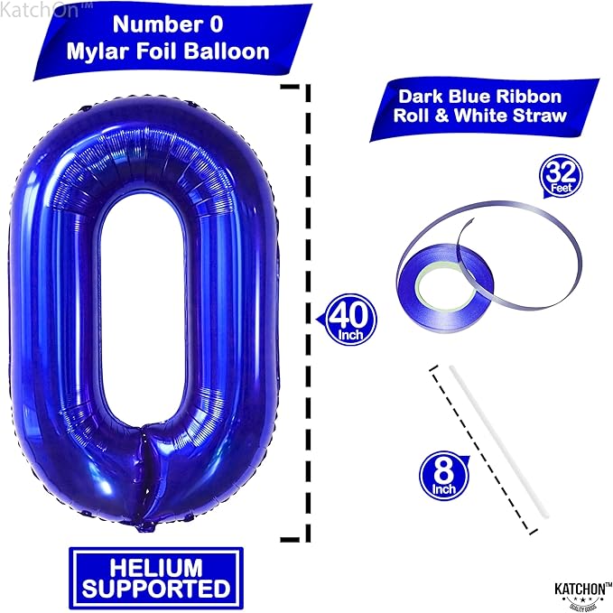 KatchOn, Giant Navy Blue Number 0 Balloon - 40 Inch | 0 Navy Blue Balloons | 0 Navy Blue Number Balloon, Blue Birthday Decorations | Mylar numbers, Make 10, 30, 50, 100 Balloon Numbers