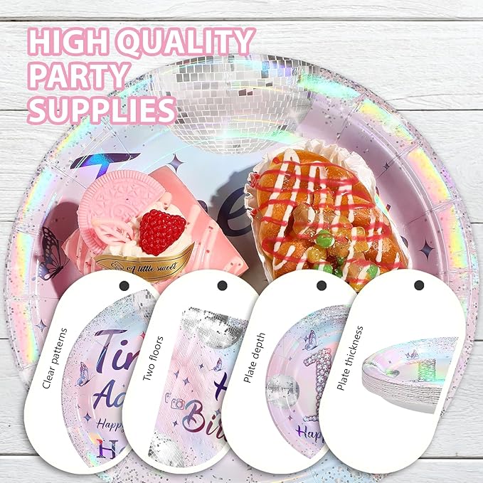 96Pcs 18th Birthday Party Decorations for Girls Time to Adult Plates and Napkins Iridescence Silver Pink 18th Tableware for Girls Time to Adult Eighteen Birthday Party Decorations Serve 24