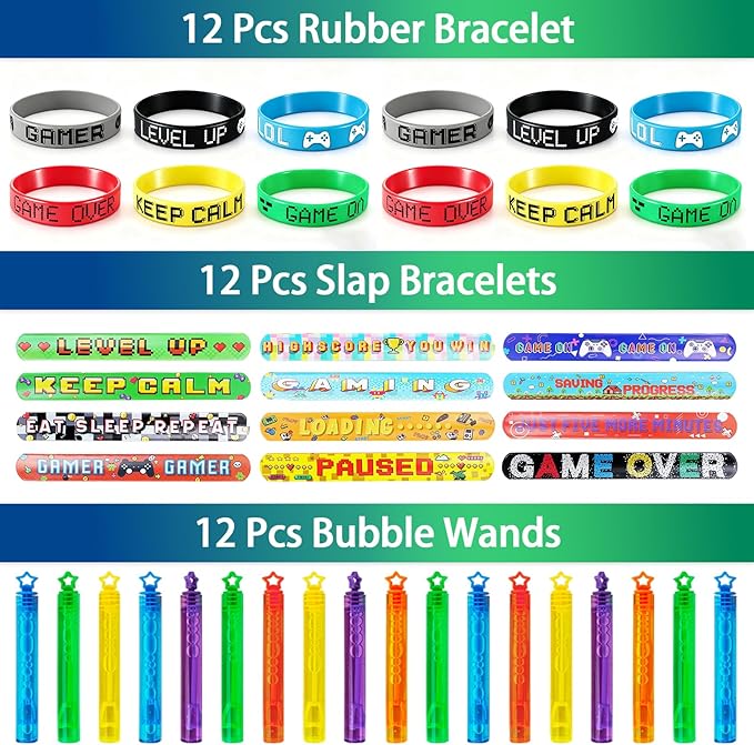 208Pcs Video Game Party Favors Set - 12 Guests, Gamer Goodie Bag Stuffers for Kids Gaming Theme Birthday Party Decorations Supplies & Piñata Fillers (Video Game Party Favors)