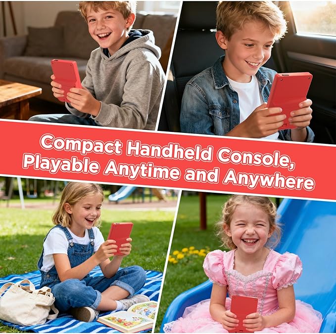 JKV Handheld Game Consoles - 500 Retro Classic Video Games, 1020mAh Rechargeable Battery 3.0" HD Screen, Portable Travel Games Mini Arcade Pocket Player, Support TV, Present for Kids & Adults (Red)
