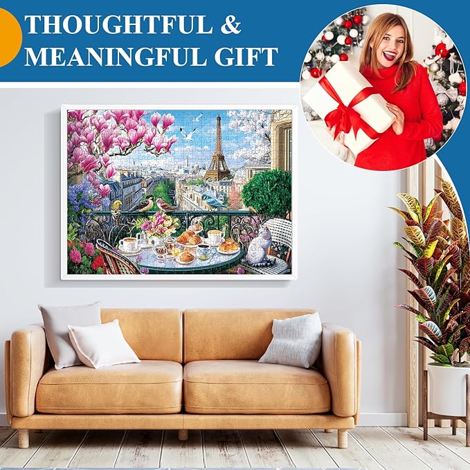 500 Piece Puzzle for Adults | Brunch in Paris Puzzle | Recycled Cardboard Eiffel Tower Paris Jigsaw Puzzle 500 Pieces | Impossible Challenge Game Home Decor Birthday Party Gift for Adults Seniors