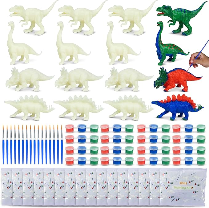 BONNYCO Dinosaur Party Favors for Kids Painting Kit Pack 16, Dinosaur Goodie Bags Stuffers for Kids 3-5 4-8. Goody Bag Stuffers, Pinata Filler. Classroom Prizes, Return Gifts Birthday Party Boys