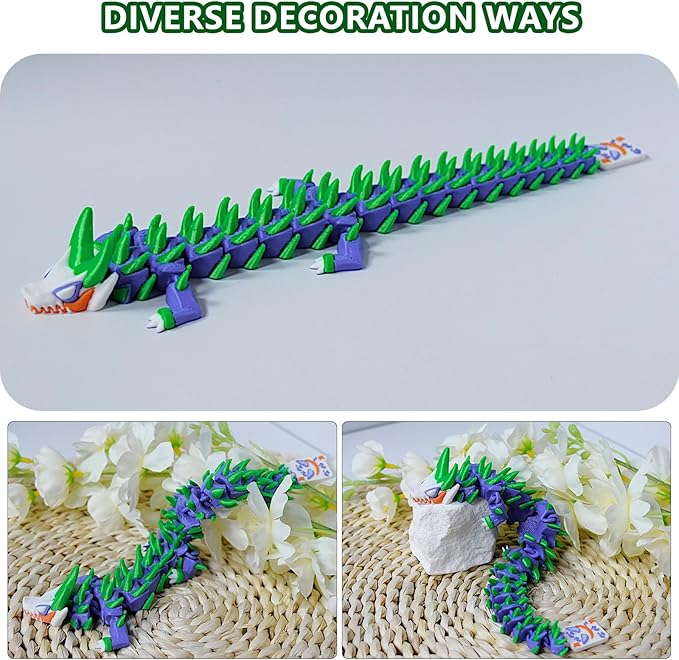 3D Printed Dragon,3D Printed Dragon Model,Flexible Articulated 3D Dragon Fidget Toy,Unique 3D Printed Animals Gift and Desktop Decoration (Green-10 inch).