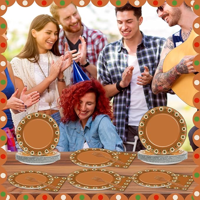 96Pcs Platos De Barro Mexicanos Paper Plates and Napkins Terracotta Flower Clay Pottery Party Decor Mexica Theme Tableware for 24 Guests Fiesta Birthday Wedding Baby Shower Party Supplies