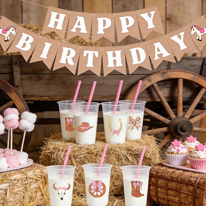 50 Pcs 12oz Western Cowgirl Party Decorations Clear Plastic Cups - Western Birthday Party Supplies for Cowgirl Theme Party