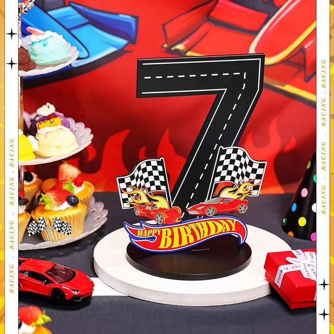 Race Car 7th Birthday Number Sign Centerpiece Race Car Theme 7th Birthday Party Supplies Wooden Table Decoration Photo Props for Boys Seven Years Old
