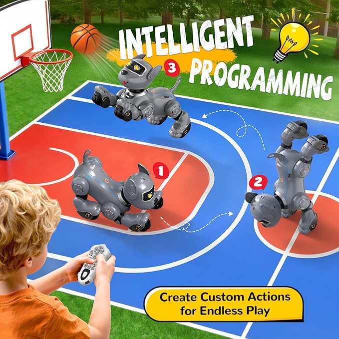 anysun Robot Dog Toy for Kids, Programmable Remote Control Robot Puppy with Follow Up & Touch Sensors, Dancing & Singing, Smart Stunt Robot Pet, Interactive Robotic Dog for Kids (Gray)
