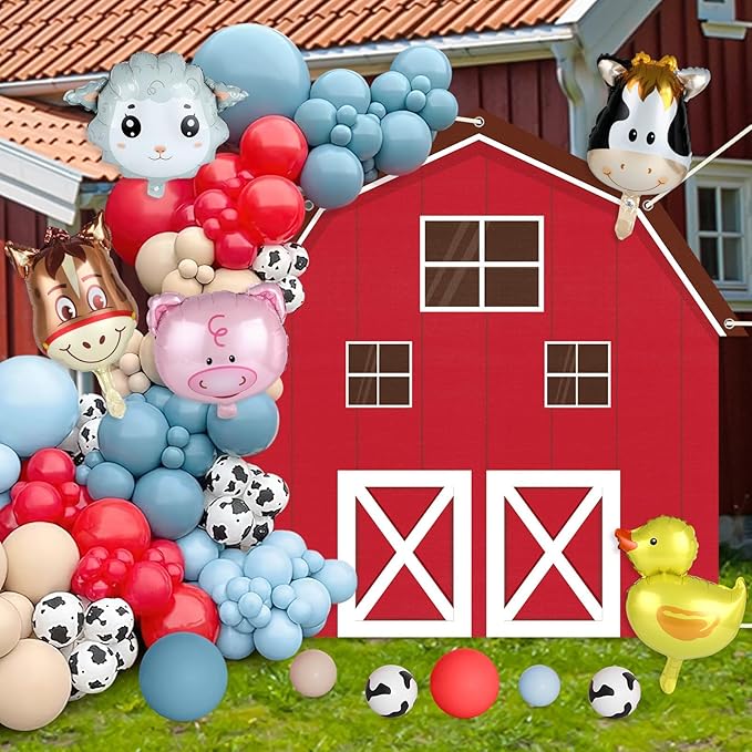Farm Animals Party Decoration Set Farmhouse Backdrop Cow Balloon Garland Arch Kit Farm Theme Balloons Photo Booth Photography Background Decor for Halloween Birthday Kids Baby Shower Party Supplies