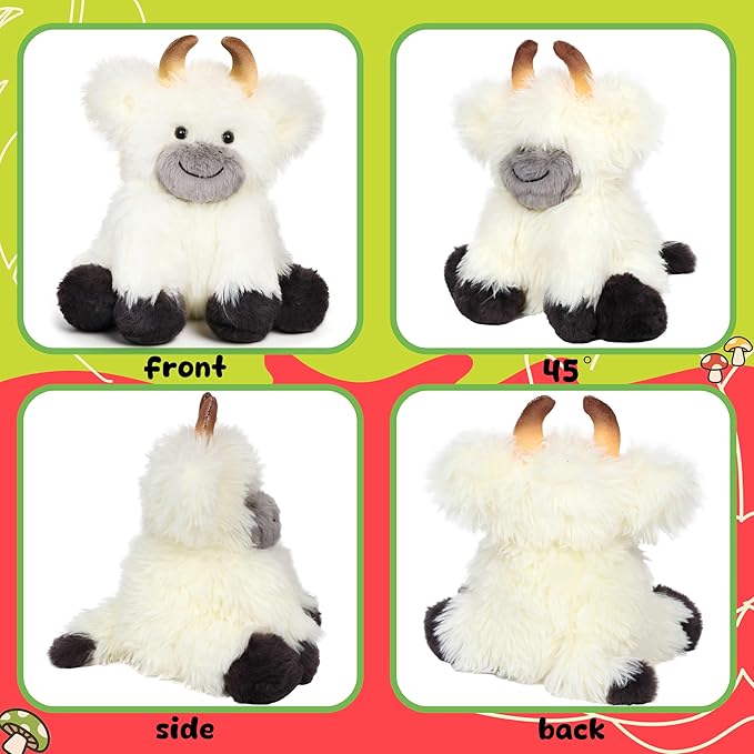 Hopearl Adorable Plush Yak Cow Toy Floppy White Yak Soft Stuffed Animal Cute Birthday Gifts for Boys Girls Kids Toddlers, White, 10''