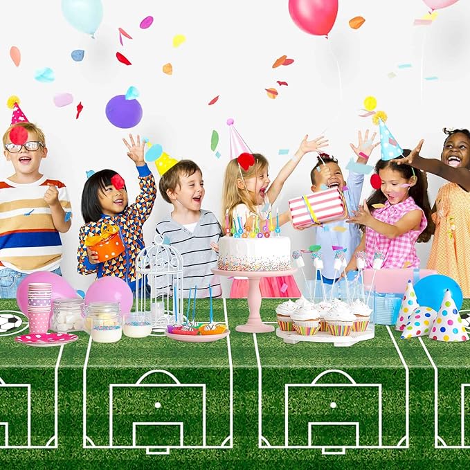 WNINK 2 Pack Soccer Plastic Tablecloth Soccer Party Decorations Soccer Grass Disposable Rectangle Table Cover for Soccer Theme Birthday Party Decoration 54 x 108 Inch