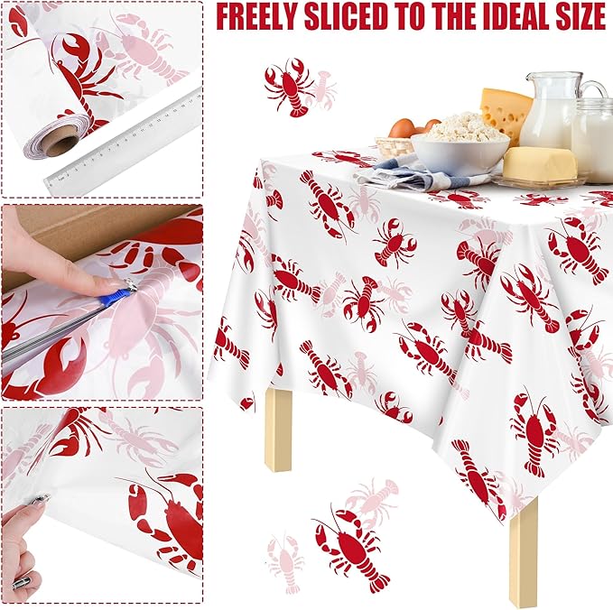 Kochorie 100 Ft x 54 Inch Crawfish Party Tablecloth Roll with Cutter Box Waterproof Plastic Lobster Table Cover for Crawfish Birthday Party Supplies Decorations