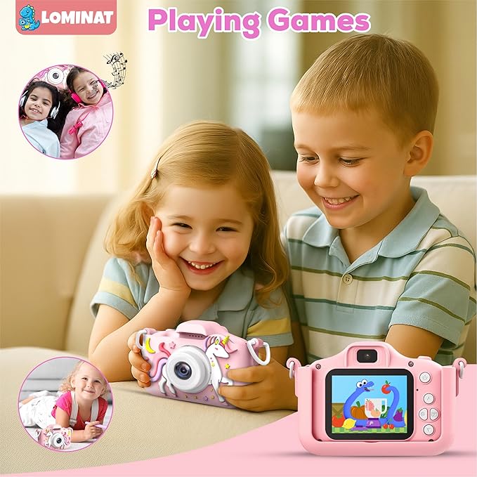 Unicorn Kids Camera for Girls Age 3-12, Selfie Camera for Girls, 1080P HD Kids Video Camera – Christmas Birthday Gift for 3 4 5 6 7 8 Year Old, Toy Digital Camera for Toddlers with 32GB SD Card – Pink