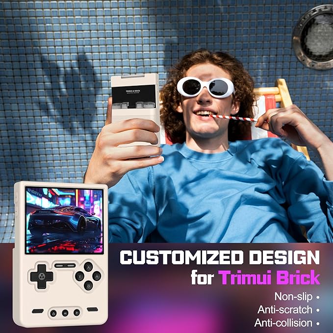 Silicone Case for Trimui Brick, Anti-Slip, Shock Proof, Soft Protective Case for Trimui Brick Handheld Game Console with Lanyard - White