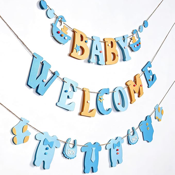Paper Jazz Boy Baby Shower Decorations Welcome Home Baby Boy Banner Oh Baby Sign for Backdrop，Its A Boy Decorations Blue Jean And Neutral Home Decor For Party