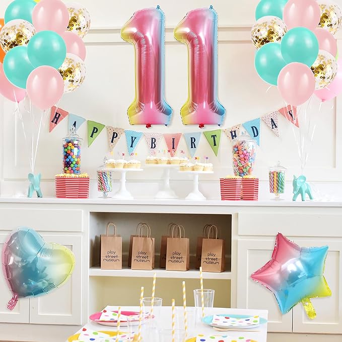 11th Birthday Decorations for Girls Gradient Color Age 11 Birthday Balloons with Happy Birthday Banner for Baby Showers Eleventh Birthday Party Supplies for Girls Boys (11th-Birthday)