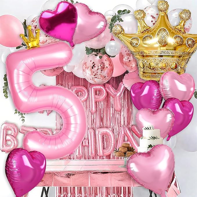 Princess 4th Birthday Party Decorations, 40 inch Large Pink Crown 4 Balloon for Girls’ Princess Royal Birthday Decorations, Party Supplies Favors, Anniversaries(Number 4 Foil Mylar Birthday Balloon)
